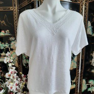 New Chico's Lace Neck Trim Tee